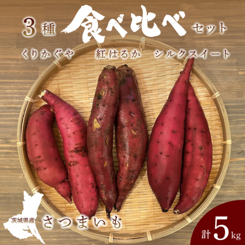 【数量限定】さつまいも 3種食べ比べセット 合計5kg 詰め合わせ（紅はるか・シルクスイート・くりかぐや） 茨城県産 サツマイモ 焼き芋 ホクホク 野菜（CH002） 1561767 - 茨城県大子町