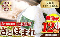 【3ヶ月定期便】熊本県産 さとほまれ 無洗米 ご家庭用 定期便 12kg 《申込み翌月から発送》熊本県 玉名郡 玉東町 米 こめ コメ ブレンド米 送料無料