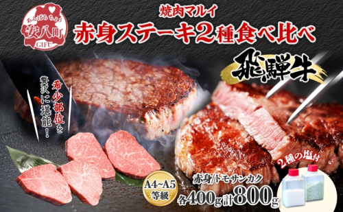 飛騨牛 ステーキ 2種 食べ比べ 赤身 トモサンカク 計約800g 各400g 肉 牛肉 和牛 ブランド牛 お肉 ビーフ A4ランク A5ランク 国産 お取り寄せ ご褒美 豪華 グルメ 焼肉 BBQ ギフト 贈り物 自家用 贈答用 送料無料 焼肉マルイ 岐阜県 安八町 1570392 - 岐阜県安八町