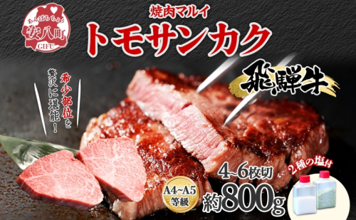 飛騨牛 トモサンカク ステーキ 約800g 4～6枚切り 肉 牛肉 和牛 ブランド牛 お肉 ビーフ A4ランク A5ランク 国産 お取り寄せ ご褒美 豪華 グルメ 焼肉 BBQ パーティー ギフト 人気 贈り物 自家用 贈答用 御礼 プレゼント 送料無料 焼肉マルイ 岐阜県 安八町 1570397 - 岐阜県安八町