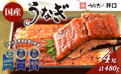 ITI優秀味覚賞受賞 国産うなぎ 長蒲焼き 4尾 (120g×4尾) 山椒 たれ セット 詰め合わせ うなぎの井口 国産 うなぎ 鰻 蒲焼き うなぎの蒲焼 鰻の蒲焼き 小分け おすすめ ギフト 冷蔵 静岡 静岡県 浜松市 【配送不可：離島】 15759 - 静岡県浜松市