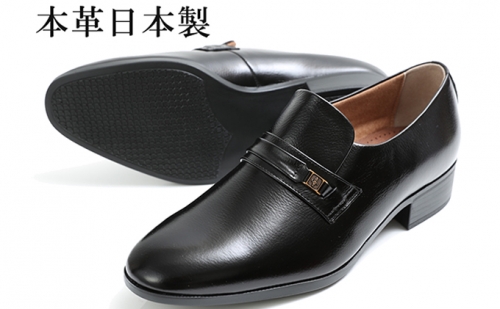 ビジネスシューズ 本革 革靴 紳士靴 プレーン スリッポン 幅広 ワイド No.111 ブラック