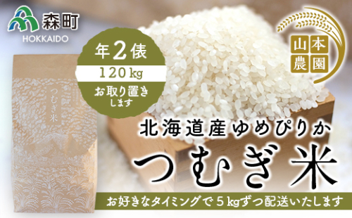 あなたに年貢チケット（つむぎ米2俵）5kgずつ配送【好きなタイミングでご注文可能】 《山本農園》 森町 こめ お米 米 白米 ゆめぴりか 北海道米 北海道産 ふるさと納税 北海道 mr1-0174 158501 - 北海道森町