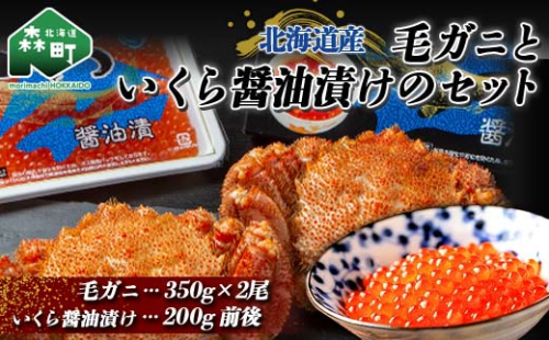 毛ガニ（350g×2尾）といくら醤油漬け（200g）のセット かに カニ  いくら いくら醤油漬け イクラ 醤油漬け 魚卵 森町 ふるさと納税 北海道 毛蟹 毛かに 毛ガニ mr1-0018 158524 - 北海道森町