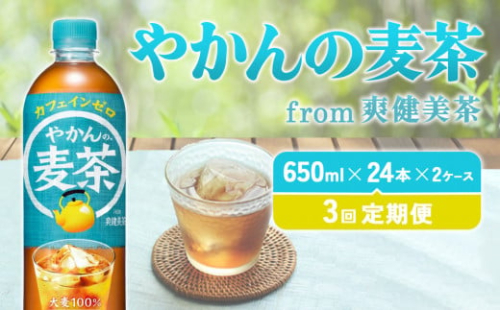【3回定期便】やかんの麦茶 from 爽健美茶 PET 650ml 48本×3回 合計144本 3ヶ月【コカコーラ】 日本茶 お茶 麦茶 むぎ茶 ペットボトル カフェインゼロ ノンカフェイン 常温 送料無料 こども 美容 むくみ 1587918 - 宮崎県えびの市