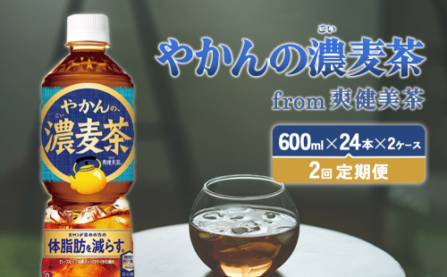 【2回定期便】やかんの濃麦茶 from 爽健美茶 600ml PET×24本（2ケース）合計96本【コカコーラ】 日本茶 お茶 麦茶 ペットボトル カフェインゼロ 常温 送料無料 こども 美容 むくみ BMI 体脂肪 1588047 - 宮崎県えびの市