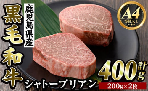 K-317 鹿児島県産黒毛和牛＜A4等級以上＞シャトーブリアン(計400g・200g×2枚)【ビーフ倉薗】霧島市 牛肉 ステーキ ステーキ肉 ヒレ フィレ 赤身 国産 鹿児島県産 黒毛和牛 肉 精肉 牛 1590142 - 鹿児島県霧島市