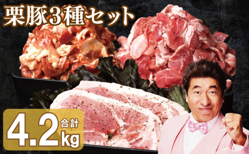 栗豚 3種セット 合計 4.2kg（ステーキ/切り落とし/生姜焼き用）【オリジナルスパイス仕込み 豚肉 小分け 盛り合わせ 食べ比べ 焼くだけ】 099H3143 1590161 - 大阪府泉佐野市