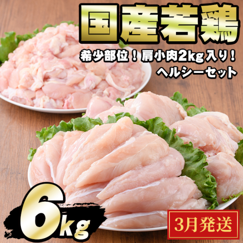 【0124806a-2603】＜2026年3月発送予定＞国産若鶏肉ヘルシーセット(合計6kg・ムネ、ささみ、肩小肉) 鶏肉 鳥肉 とり肉 むね肉 おかず 小分け 国産【エビス】 1591331 - 鹿児島県東串良町
