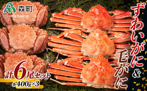 【9月30日受付終了】ずわいがに・毛がに計6尾セット（各400g×3） ＜株式会社 鳥潟＞ かに カニ 蟹 ガニ がに 森町 ふるさと納税 北海道 毛蟹 毛かに 毛ガニ 毛カニ 北海道 ズワイカニ ズワイ蟹 ズワイガニ 食べ比べ F4C-0292 159547 - 北海道森町