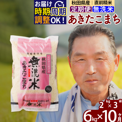 ※令和6年産※《定期便10ヶ月》秋田県産 あきたこまち 6kg【無洗米】(2kg小分け袋) 2024年産 お届け時期選べる お届け周期調整可能 隔月に調整OK お米 おおもり 160433 - 秋田県北秋田市