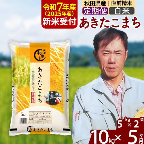 ※令和7年産 新米予約※《定期便5ヶ月》秋田県産 あきたこまち 10kg【白米】(5kg小分け袋) 2025年産 お届け時期選べる お届け周期調整可能 隔月に調整OK お米 みそらファーム 160474 - 秋田県北秋田市