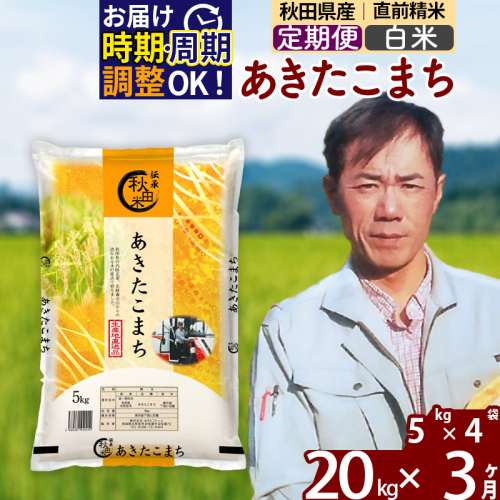 ※令和7年産※《定期便3ヶ月》秋田県産 あきたこまち 20kg【白米】(5kg小分け袋) 2025年産 お届け時期選べる お届け周期調整可能 隔月に調整OK お米 みそらファーム 160496 - 秋田県北秋田市
