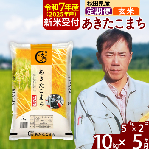 ※令和7年産 新米予約※《定期便5ヶ月》秋田県産 あきたこまち 10kg【玄米】(5kg小分け袋) 2025年産 お届け時期選べる お届け周期調整可能 隔月に調整OK お米 みそらファーム 160510 - 秋田県北秋田市