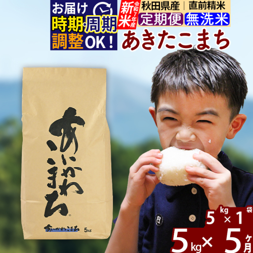※令和7年産 新米※《定期便5ヶ月》秋田県産 あきたこまち 5kg【無洗米】(5kg小分け袋) 2025年産 お届け時期選べる お届け周期調整可能 隔月に調整OK お米 藤岡農産