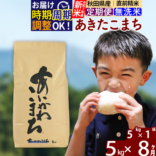※令和7年産 新米※《定期便8ヶ月》秋田県産 あきたこまち 5kg【無洗米】(5kg小分け袋) 2025年産 お届け時期選べる お届け周期調整可能 隔月に調整OK お米 藤岡農産 160708 - 秋田県北秋田市