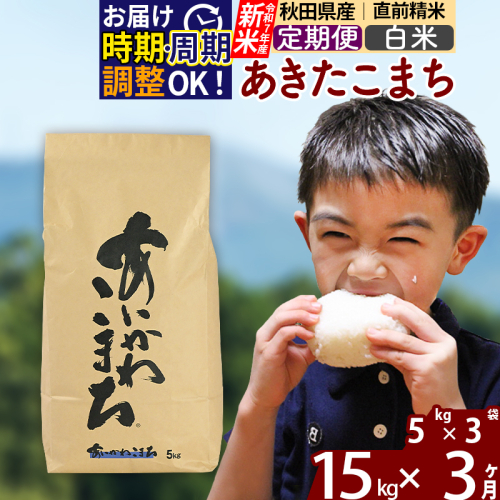 ※令和7年産 新米※《定期便3ヶ月》秋田県産 あきたこまち 15kg【白米】(5kg小分け袋) 2025年産 お届け時期選べる お届け周期調整可能 隔月に調整OK お米 藤岡農産 160746 - 秋田県北秋田市