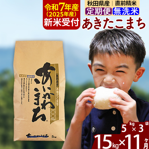 ※令和7年産 新米予約※《定期便11ヶ月》秋田県産 あきたこまち 15kg【無洗米】(5kg小分け袋) 2025年産 お届け時期選べる お届け周期調整可能 隔月に調整OK お米 藤岡農産 160784 - 秋田県北秋田市