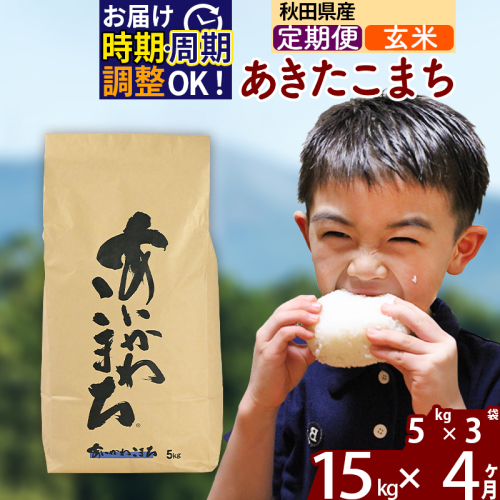※令和7年産※《定期便4ヶ月》秋田県産 あきたこまち 15kg【玄米】(5kg小分け袋) 2025年産 お届け時期選べる お届け周期調整可能 隔月に調整OK お米 藤岡農産 160848 - 秋田県北秋田市