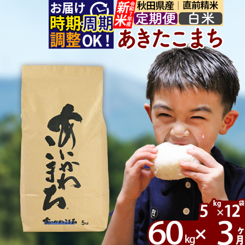 ※令和7年産 新米※《定期便3ヶ月》秋田県産 あきたこまち 60kg【白米】(5kg小分け袋) 2025年産 お届け時期選べる お届け周期調整可能 隔月に調整OK お米 藤岡農産 160988 - 秋田県北秋田市