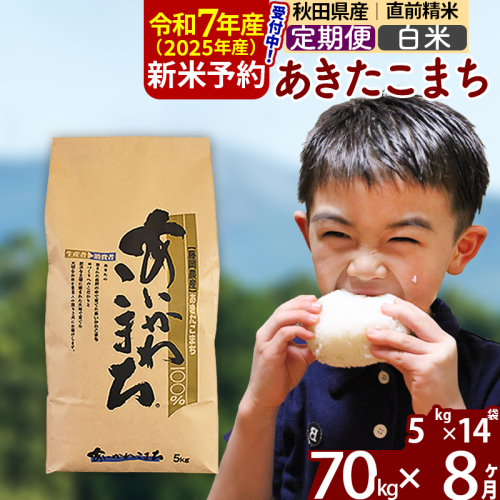 ※一時休止中※《定期便8ヶ月》秋田県産 あきたこまち 70kg【白米】(5kg小分け袋) 令和5年産 発送時期が選べる 隔月お届けOK お米 あいかわこまち 161004 - 秋田県北秋田市