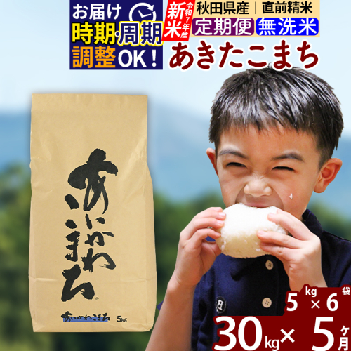※令和7年産 新米※《定期便5ヶ月》秋田県産 あきたこまち 30kg【無洗米】(5kg小分け袋) 2025年産 お届け時期選べる お届け周期調整可能 隔月に調整OK お米 藤岡農産 161133 - 秋田県北秋田市