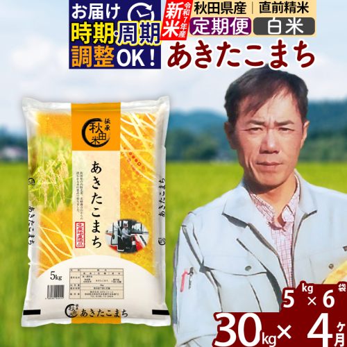 ※令和7年産 新米※《定期便4ヶ月》秋田県産 あきたこまち 30kg【白米】(5kg小分け袋) 2025年産 お届け時期選べる お届け周期調整可能 隔月に調整OK お米 みそらファーム 161221 - 秋田県北秋田市