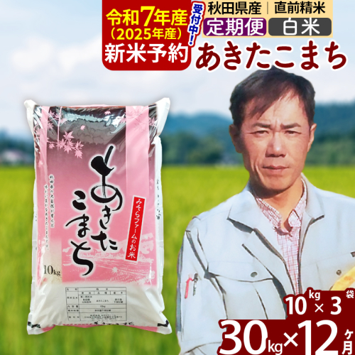 ※令和7年産 新米予約※《定期便12ヶ月》秋田県産 あきたこまち 30kg【白米】(10kg袋) 2025年産 お届け周期調整可能 隔月に調整OK お米 みそらファーム 161229 - 秋田県北秋田市