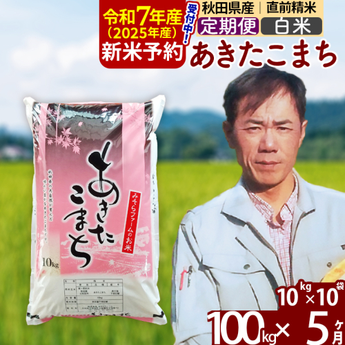 ※令和7年産 新米予約※《定期便5ヶ月》秋田県産 あきたこまち 100kg【白米】(10kg袋) 2025年産 お届け周期調整可能 隔月に調整OK お米 みそらファーム 161299 - 秋田県北秋田市