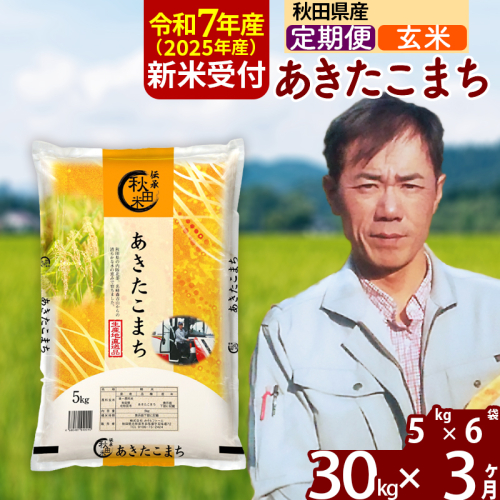 ※令和7年産 新米予約※《定期便3ヶ月》秋田県産 あきたこまち 30kg【玄米】(5kg小分け袋)  2025年産 お届け時期選べる お届け周期調整可能 隔月に調整OK お米 みそらファーム