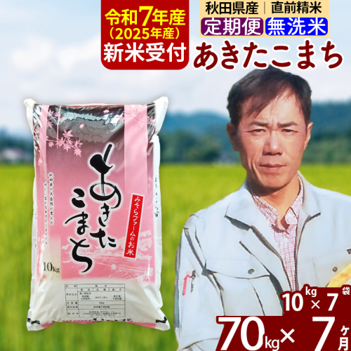 ※令和7年産 新米予約※《定期便7ヶ月》秋田県産 あきたこまち 70kg【無洗米】(10kg袋) 2025年産 お届け時期選べる お届け周期調整可能 隔月に調整OK お米 みそらファーム 161444 - 秋田県北秋田市