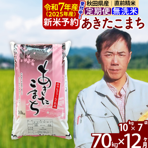 ※令和7年産 新米予約※《定期便12ヶ月》秋田県産 あきたこまち 70kg【無洗米】(10kg袋) 2025年産 お届け周期調整可能 隔月に調整OK お米 みそらファーム 161449 - 秋田県北秋田市