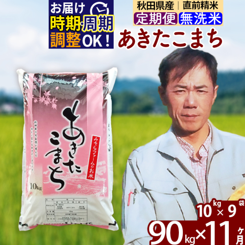 ※令和7年産※《定期便11ヶ月》秋田県産 あきたこまち 90kg【無洗米】(10kg袋) 2025年産 お届け時期選べる お届け周期調整可能 隔月に調整OK お米 みそらファーム