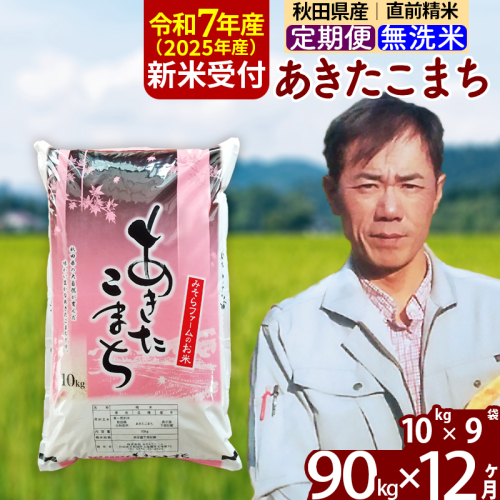 ※令和7年産 新米予約※《定期便12ヶ月》秋田県産 あきたこまち 90kg【無洗米】(10kg袋) 2025年産 お届け時期選べる お届け周期調整可能 隔月に調整OK お米 みそらファーム