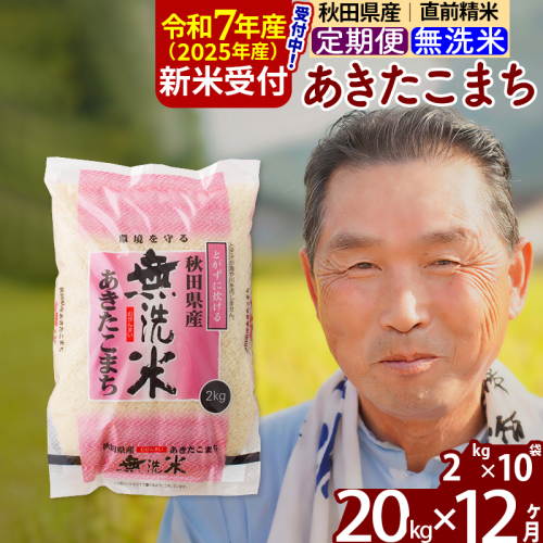 ※令和7年産 新米予約※《定期便12ヶ月》秋田県産 あきたこまち 20kg【無洗米】(2kg小分け袋) 2025年産 お届け時期選べる お届け周期調整可能 隔月に調整OK お米 おおもり 161814 - 秋田県北秋田市