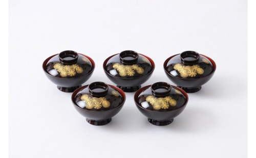 川連漆器 吸物椀 溜内朱 唐松 5客【山田漆器店】[F5605] 16236 - 秋田県湯沢市