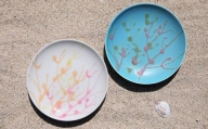 沖縄の海を『ぎゅっ』と閉じ込めた珊瑚プレート 取り皿 2枚 　白色×ターコイズ色