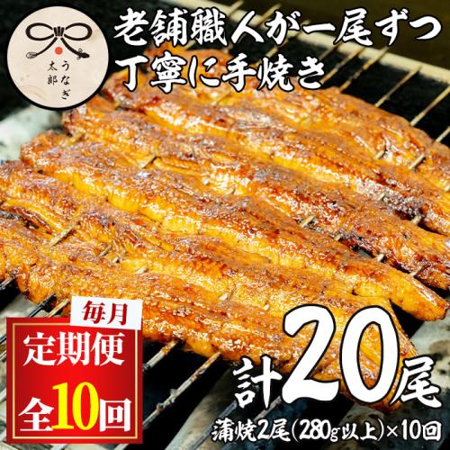 【2603708b】＜定期便・全10回(連続)＞鹿児島県産東串良町のうなぎ蒲焼(2尾・計280g以上・秘伝のタレ付き×10回) うなぎ 高級 ウナギ 鰻 国産 蒲焼 蒲焼き たれ 鹿児島【うなぎ太郎】 163186 - 鹿児島県東串良町