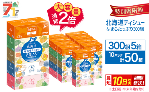 エリエール 北海道ティシュー 300組 5箱×10パック 計50箱 なまらたっぷり 大容量  最短 10日以内 ボックスティシュー 箱ティッシュ まとめ買い ペーパー 紙 防災 常備品 消耗品 備蓄 日用品 生活必需品 北海道 赤平市 2025_CP 163947 - 北海道赤平市