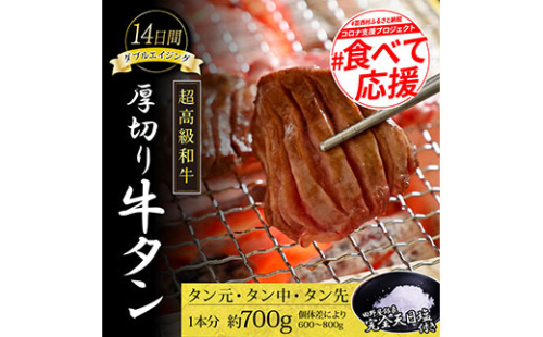 TKA001　コロナ緊急支援 芸西村の本気人気牛タン 国産 14日間ダブルエイジング〈ドライエイジング＋塩熟成〉圧巻の超高級やわらか和牛牛タン（タン元・タン中・タン先1本分）銀象完全天日塩付き 牛肉 お取り寄せ 高知 焼肉 おススメ 厚切り 食べて応援 フードロス 164019 - 高知県芸西村