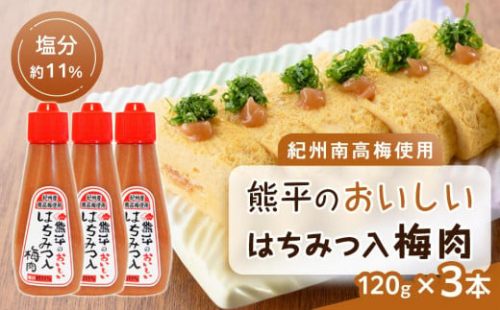 紀州南高梅使用 熊平のおいしい はちみつ 入 梅肉 塩分 約11％ 約120g × 3本セット 1641099 - 和歌山県上富田町