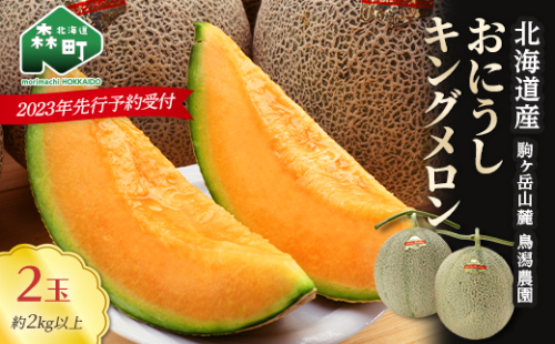 ★今季出荷分受付中★おにうしキングメロン約２kg以上×2玉《鳥潟農園》 森町 赤肉 メロン 果物 キングメロン 北海道産 ふるさと納税 北海道 mr1-0196