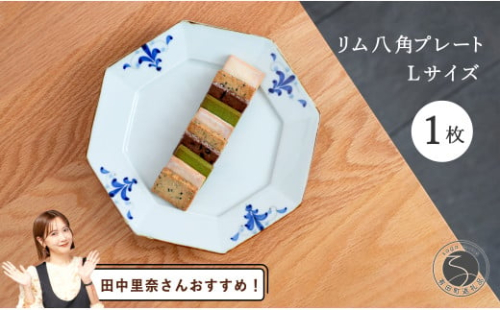 【田中里奈さんおすすめ！】有田焼 リム八角プレートLサイズ 1枚【皓洋窯】食器 器 うつわ 染付 青 八角 和食 ワンプレート トンバイ塀 サブレ おうち カフェA15-292 1676339 - 佐賀県有田町