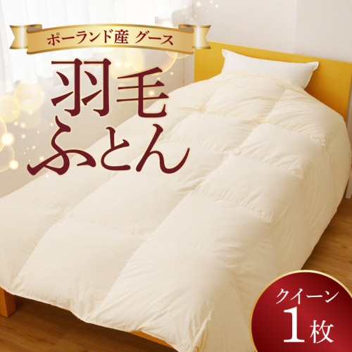 羽毛布団 1枚 ポーランド産グース贅沢仕様 クイーン 210cm×210cm アイボリー／バスタオル 2枚【国産 羽毛 ふとん 寝具 掛け布団 羽毛ふとん】 099H3102 168071 - 大阪府泉佐野市