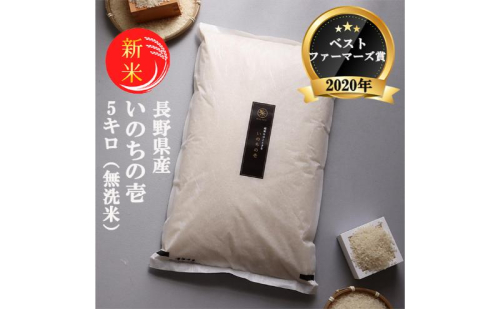 新米 予約 ベストファーマーズ賞受賞 いのちの壱 無洗米 5kg 無農薬 無添加 令和7年産 米 お米 5キロ お試し 白米 精米 産地直送 こめ おこめ コシヒカリ 送料無料 長野 長野県 小諸 小諸市 170079 - 長野県小諸市