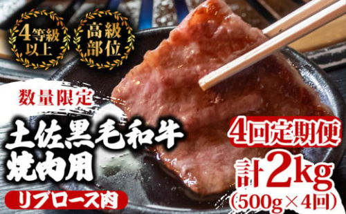 【定期便4回】土佐 黒毛 和牛 焼肉用 計2kg（500g×4ヶ月連続お届け) 4Nコース | 特撰 リブロース ロース A4 A5 焼き肉 やきにく 小分け 冷凍 国産 ブランド 和牛 牛肉 大人気 おすすめ ランキング おいしい 限定 アウトドア 高知県 須崎 TM94000 1703635 - 高知県須崎市