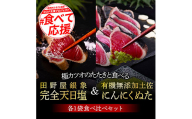 KGP027　緊急支援 人気海鮮 芸西村厳選1本釣り本わら焼き「芸西村本気極カツオのたたき（2～3人前）×2節、銀象ソルト+有機無添加土佐にんにくぬた、タレ付き」かつお タタキ 海鮮 藁焼き 鰹 塩 緊急支援 ランキング 食べて応援〈高知県共通返礼品〉