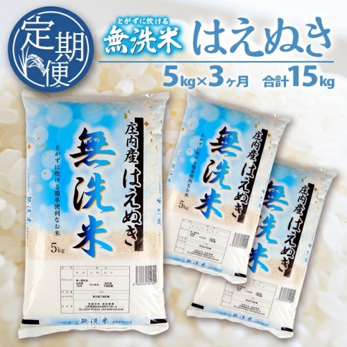 SB0273　【3回定期便】無洗米 はえぬき　5kg×3回(計15kg) SA