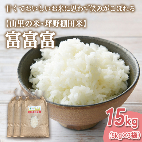 山の湧き水 寒暖差 山里 山里の米・坪野米 R8年産 富富富 15kg（5kg×3）｜ふふふ 新米 こめ コメ お米 おこめ 白米 精米 香り うまみ あまみ  自慢 高品質 富山 魚津 　※北海道・沖縄・離島への配送不可 ※2026年9月～発送 1723588 - 富山県魚津市
