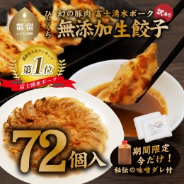【ふるさと納税】富士湧水ポーク使用 冷凍生餃子（秘伝の味噌ダレ付き） 72個